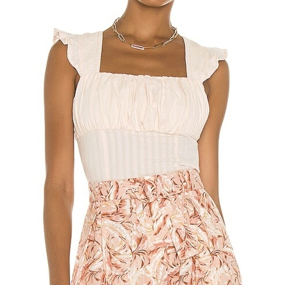 MINKPINK Kelsy Ruched & Textured Flutter Sleeve Square Neck Cropped Top Pink XS - Picture 11 of 11